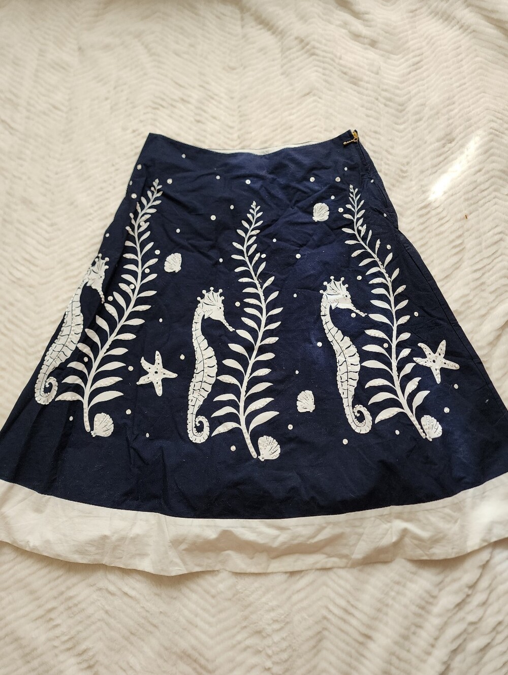 Kate Spade Navy Seahorse Embroidered Beaded Sequin Skirt